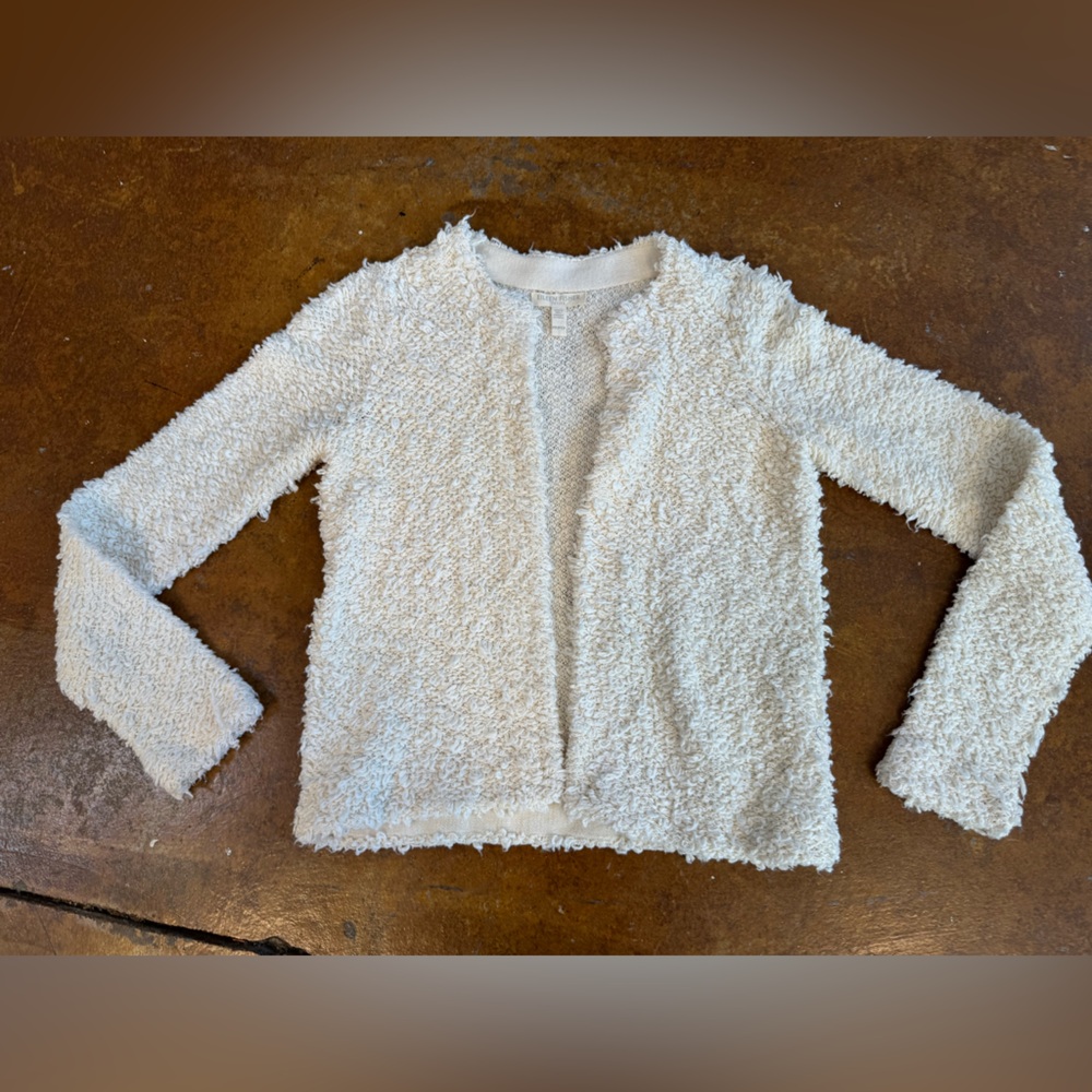 Eileen Fisher Loop Knit Cotton Open Cardigan in the color Soft White petite/p